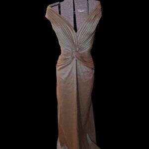 Size 12 Tadashi Collection Iridescent Bronze-Blue Sharkskin Taffeta-Like Formal